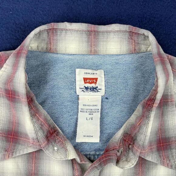 Vintage 90s Levis Orange Tab Plaid Long Sleeve Western Shirt Men Size L Cotton - Picture 4 of 9